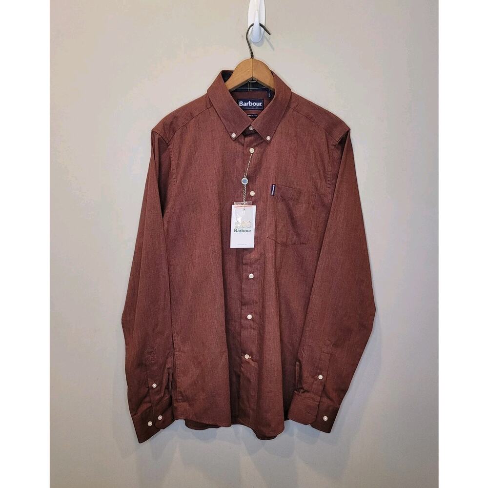 Barbour Russet Brown Lambton Button Down Long Sleeve Shirt Size Small New Preppy